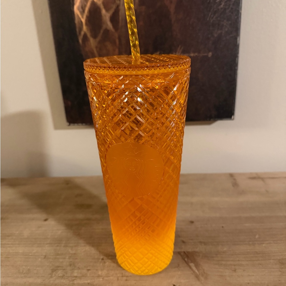 Starbucks Orange Textured Tumbler with Straw